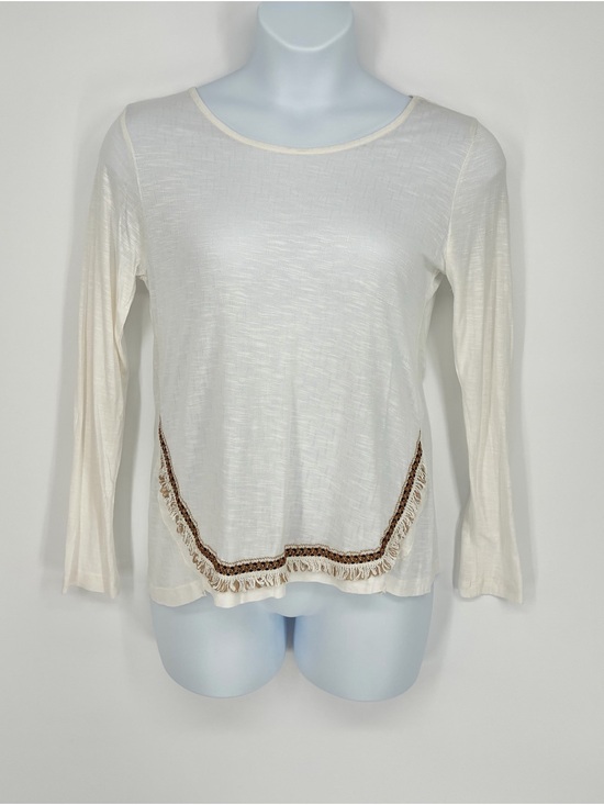 C Tops - C by Charlotte Russe Ivory Fringe Trim Long Sleeve Slub Knit Top NWT Size L